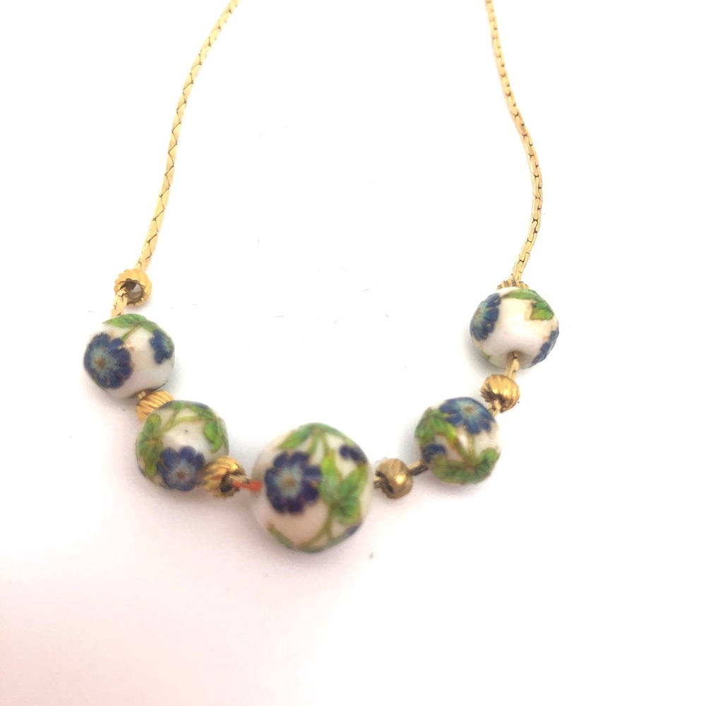 Vintage Dainty 15” Gold Chain With 5 Floral Beads